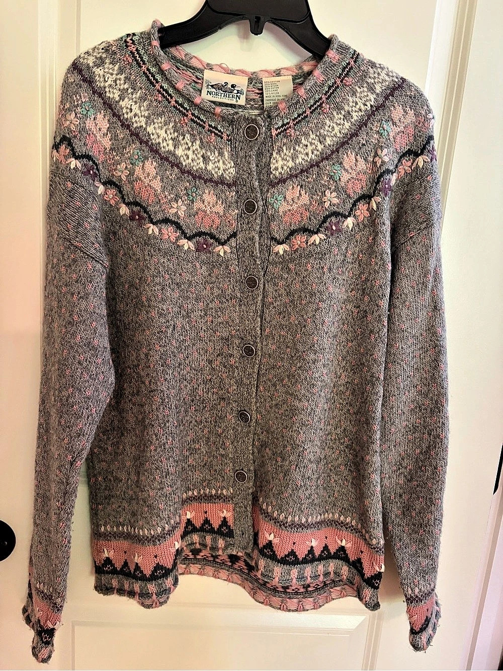 Vintage Northern Reflections Floral Fair Isle Wool Cardigan Sweater38